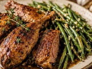 Sauté de canard aux haricots verts